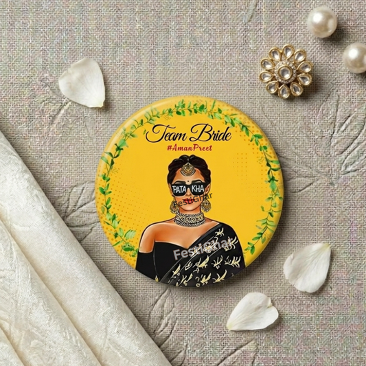 Customized Team Bride Badges in yellow