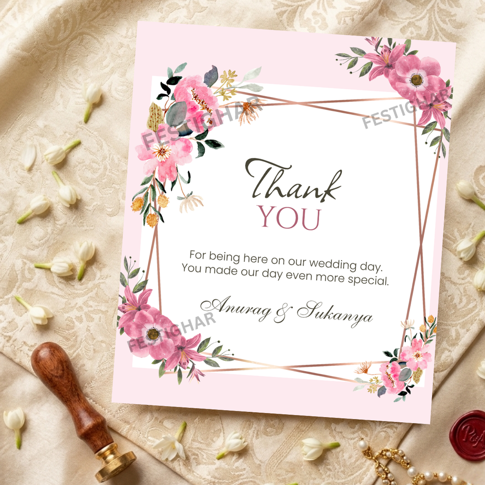 Custom Thank you Cards in elegant pink