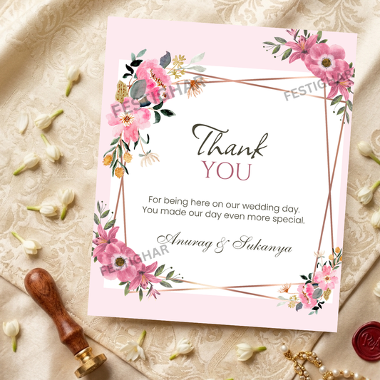 Custom Thank you Cards in elegant pink
