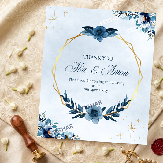 Personalised Thank you Cards in blue