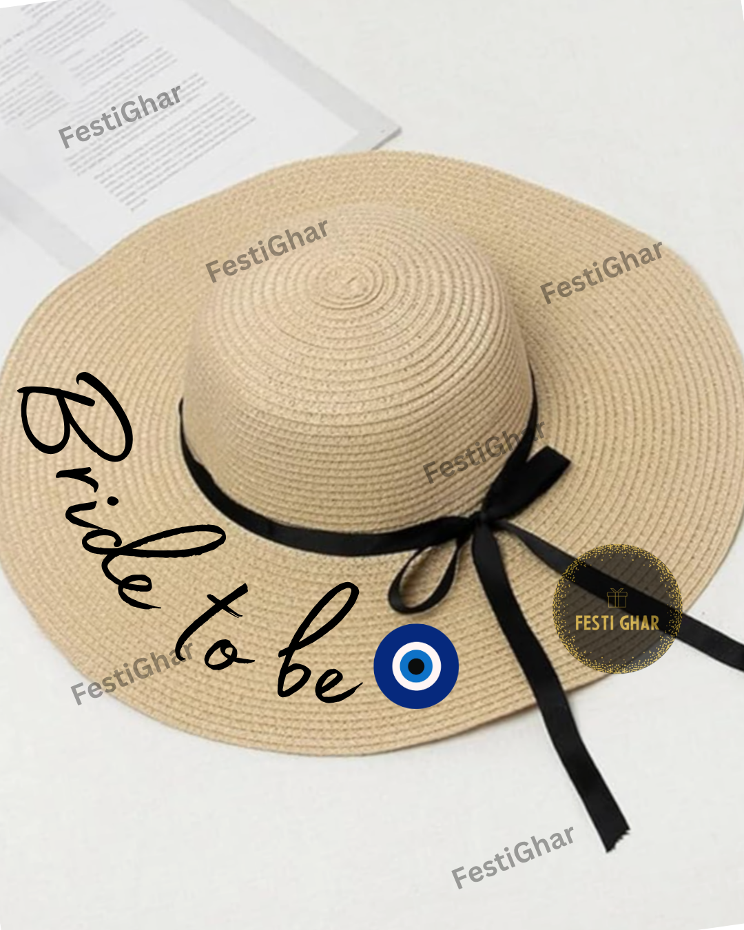 Bride to be Beach Hats with evil eye