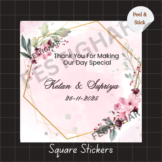Square Gift sticker for wedding in shade of pink