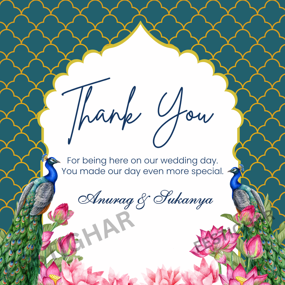 Personalised Thank you Cards - Peacock theme