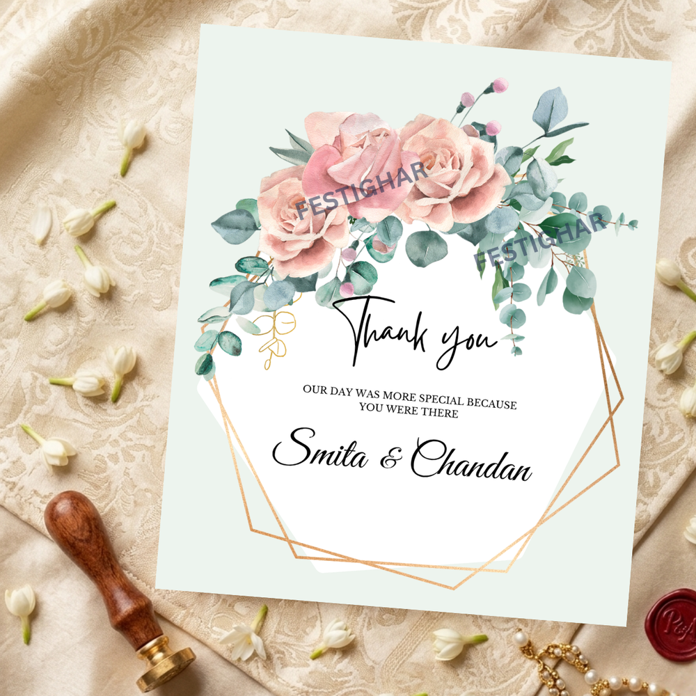 Green Floral Thank you Cards customized