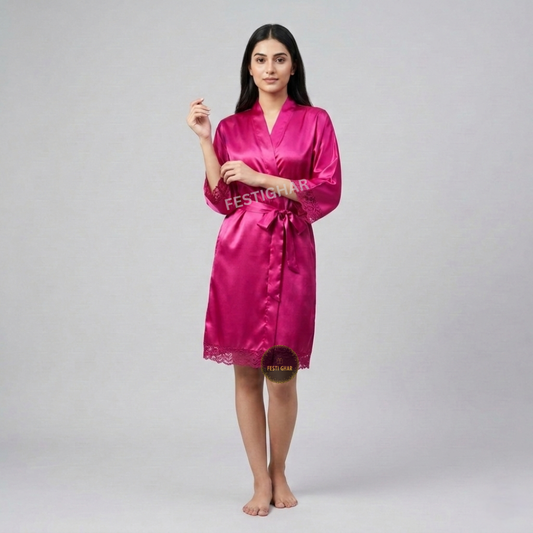 Premium Satin Robe with Lace - Personalized