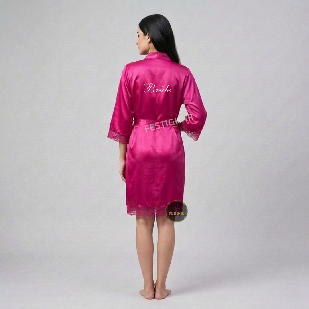 Premium Satin Robe with Lace - Personalized