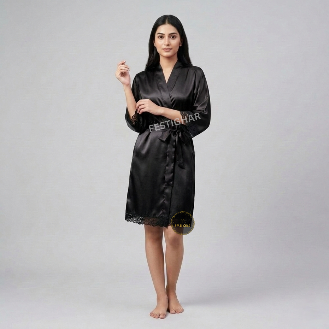 Premium Satin Robe with Lace - Miss to Mrs
