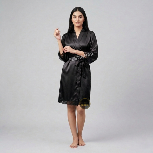 Premium Satin Robe with Lace - Miss to Mrs