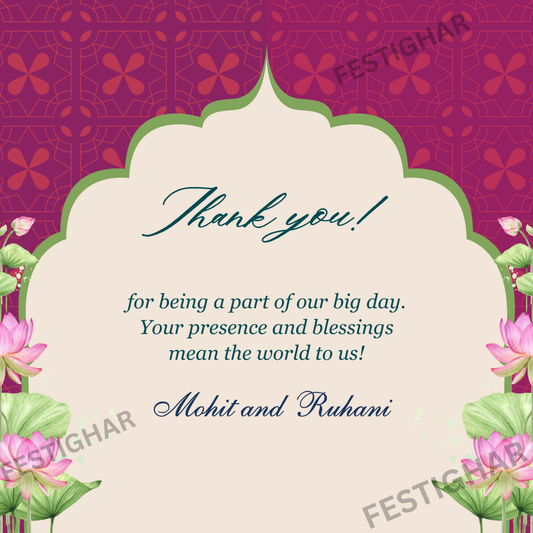 Personalised Thank you Cards - Pink lotus theme
