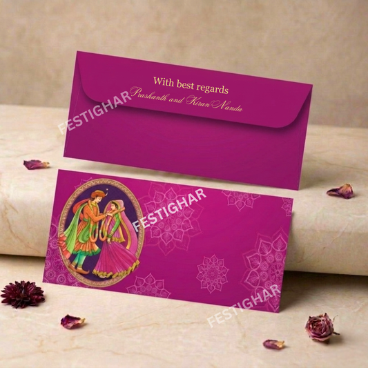 Personalised Money Envelopes - Pink wedding caricature