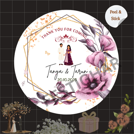 Gift sticker for wedding in purple