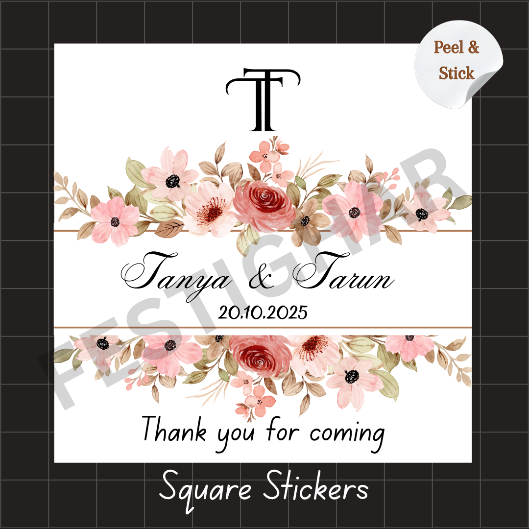 Square Gift sticker for wedding in floral