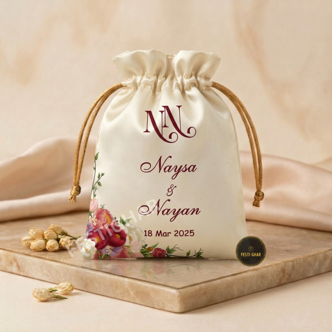 Floral customized satin potli bags