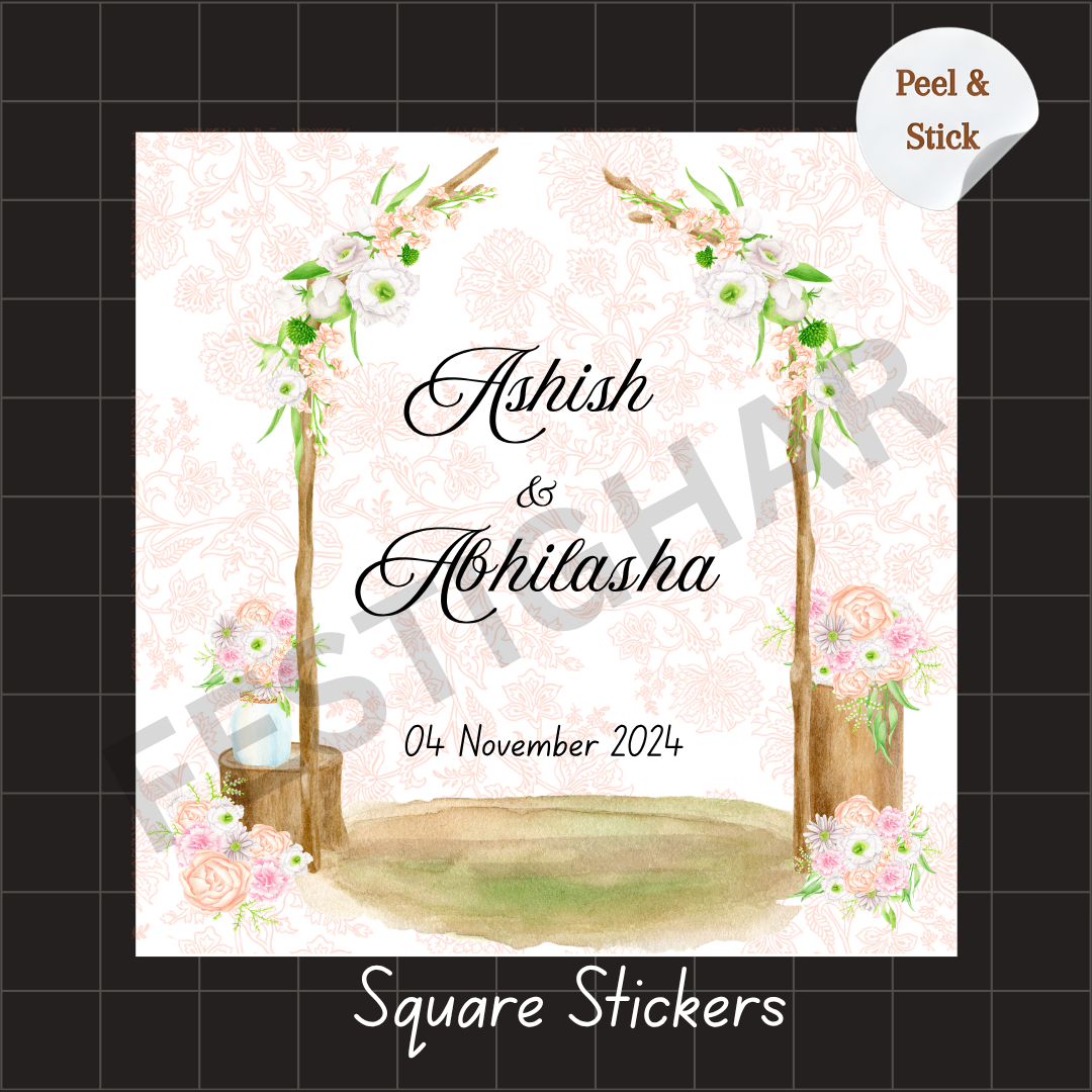 Pretty Gift sticker for wedding in square shape