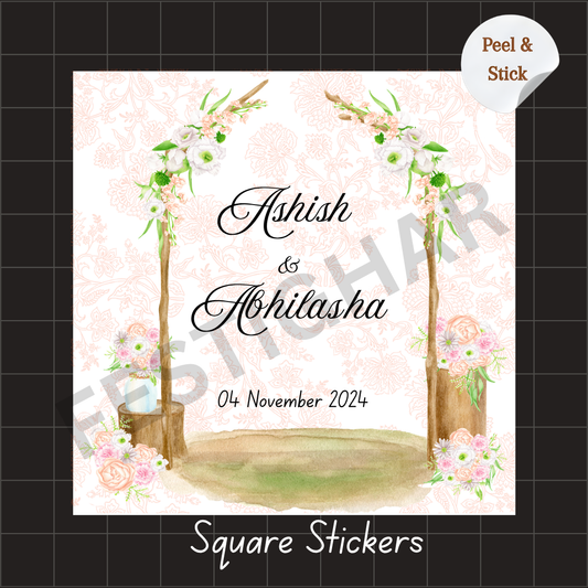 Pretty Gift sticker for wedding in square shape