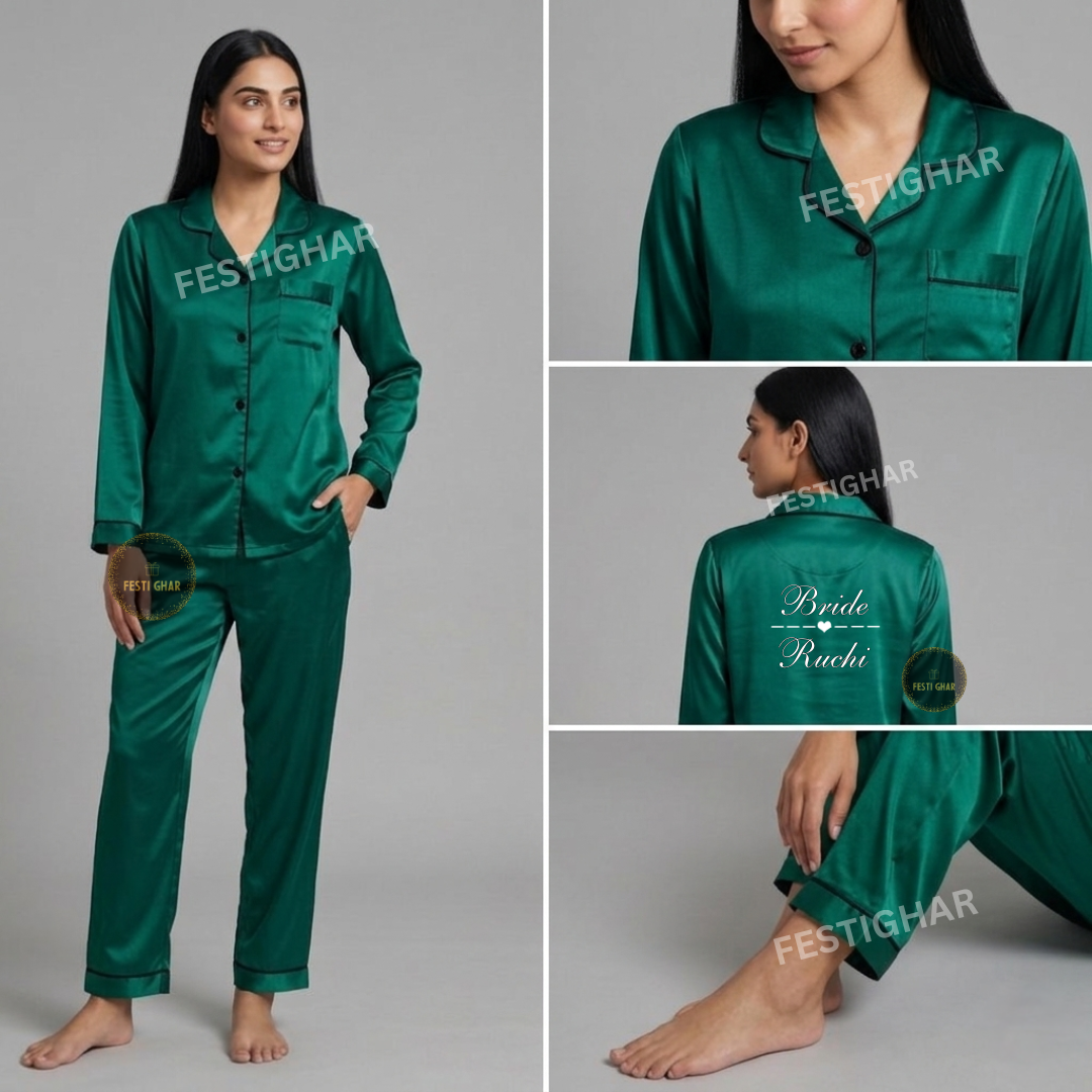 Satin Pajama Set - Heart and Line design