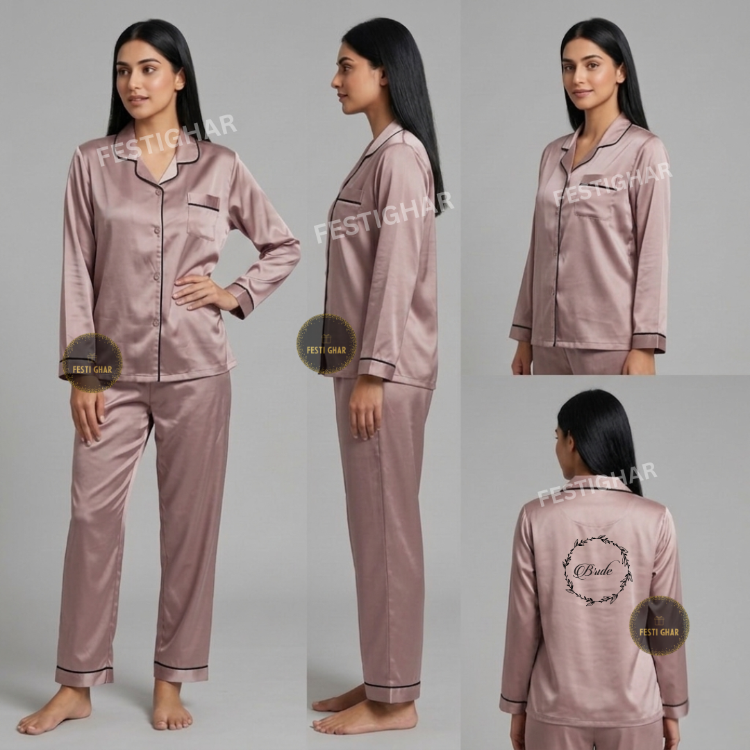 Satin Pajama Set - Bride with Design
