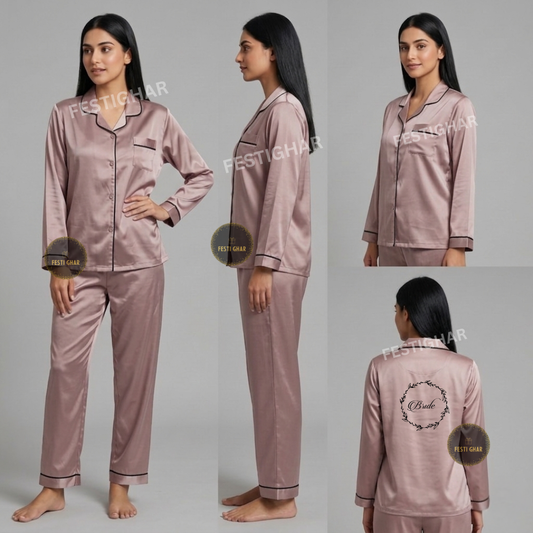 Satin Pajama Set - Bride with Design