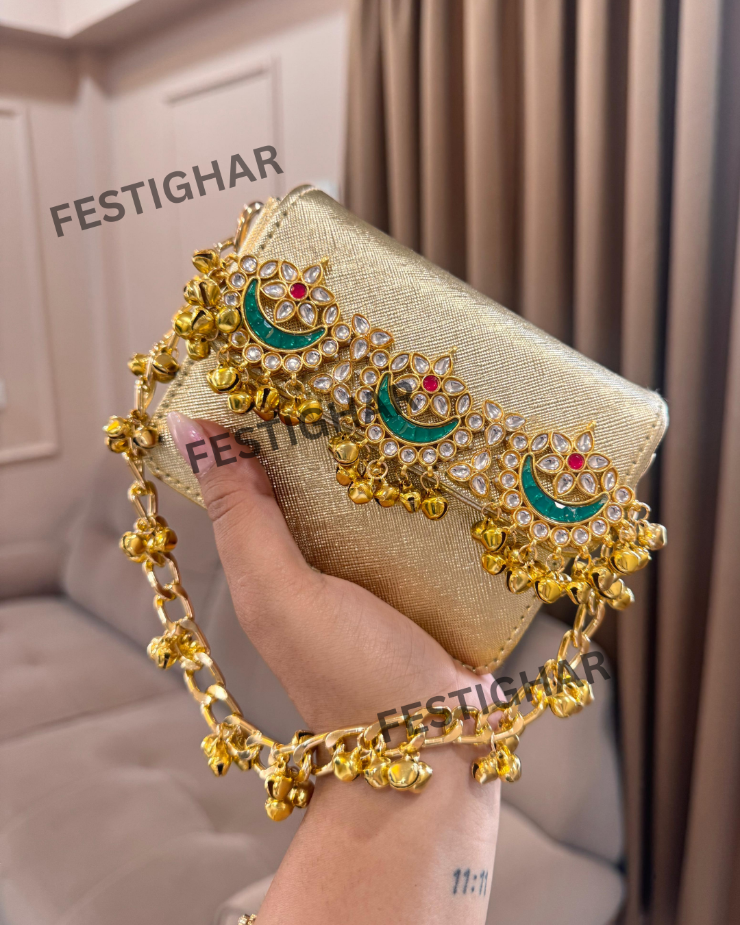 Golden metallic bags mini with Moon