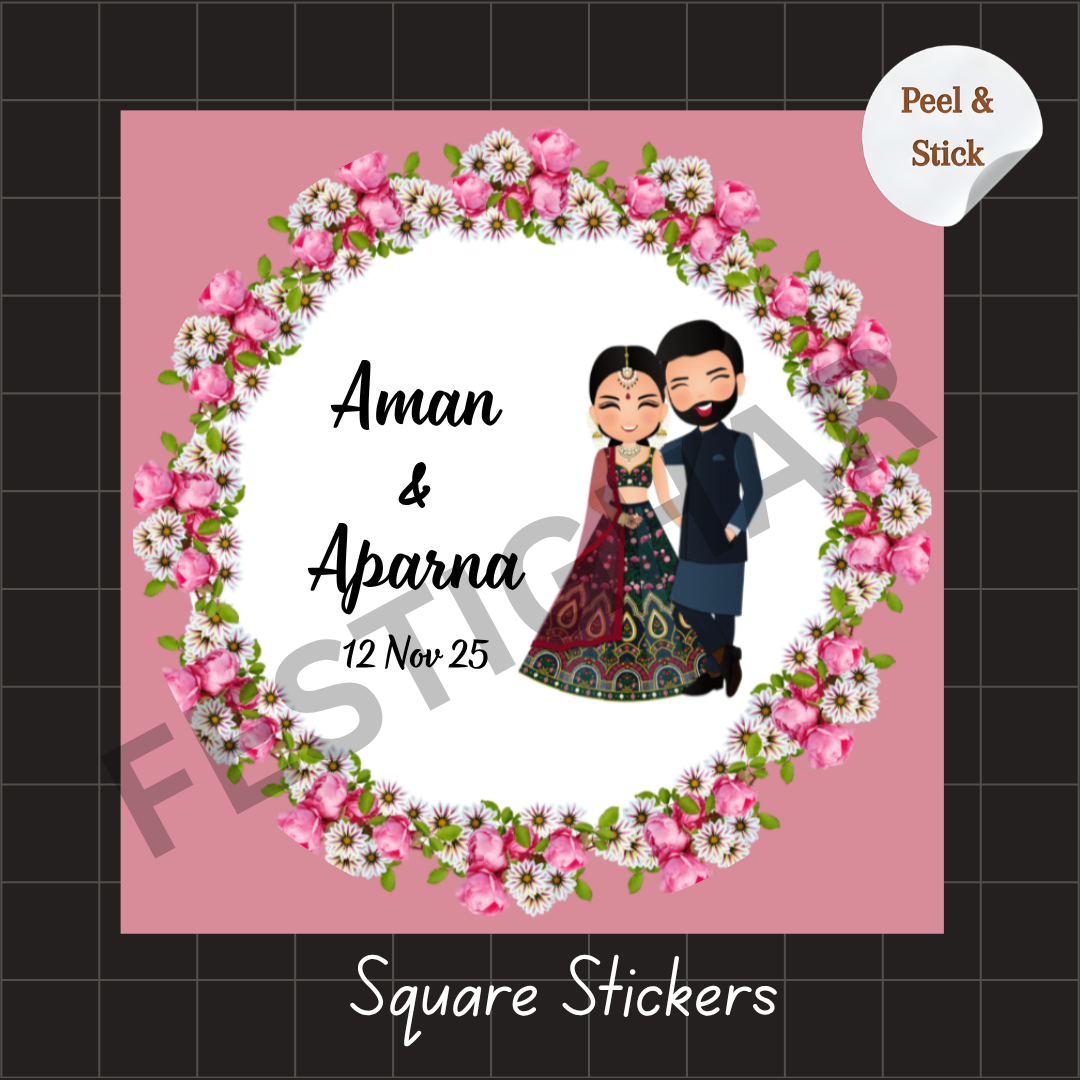 Gift sticker for wedding in square shape