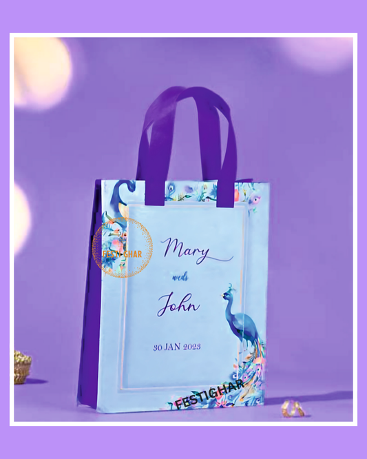 Wedding Fabric Bags in Blue with Peacock