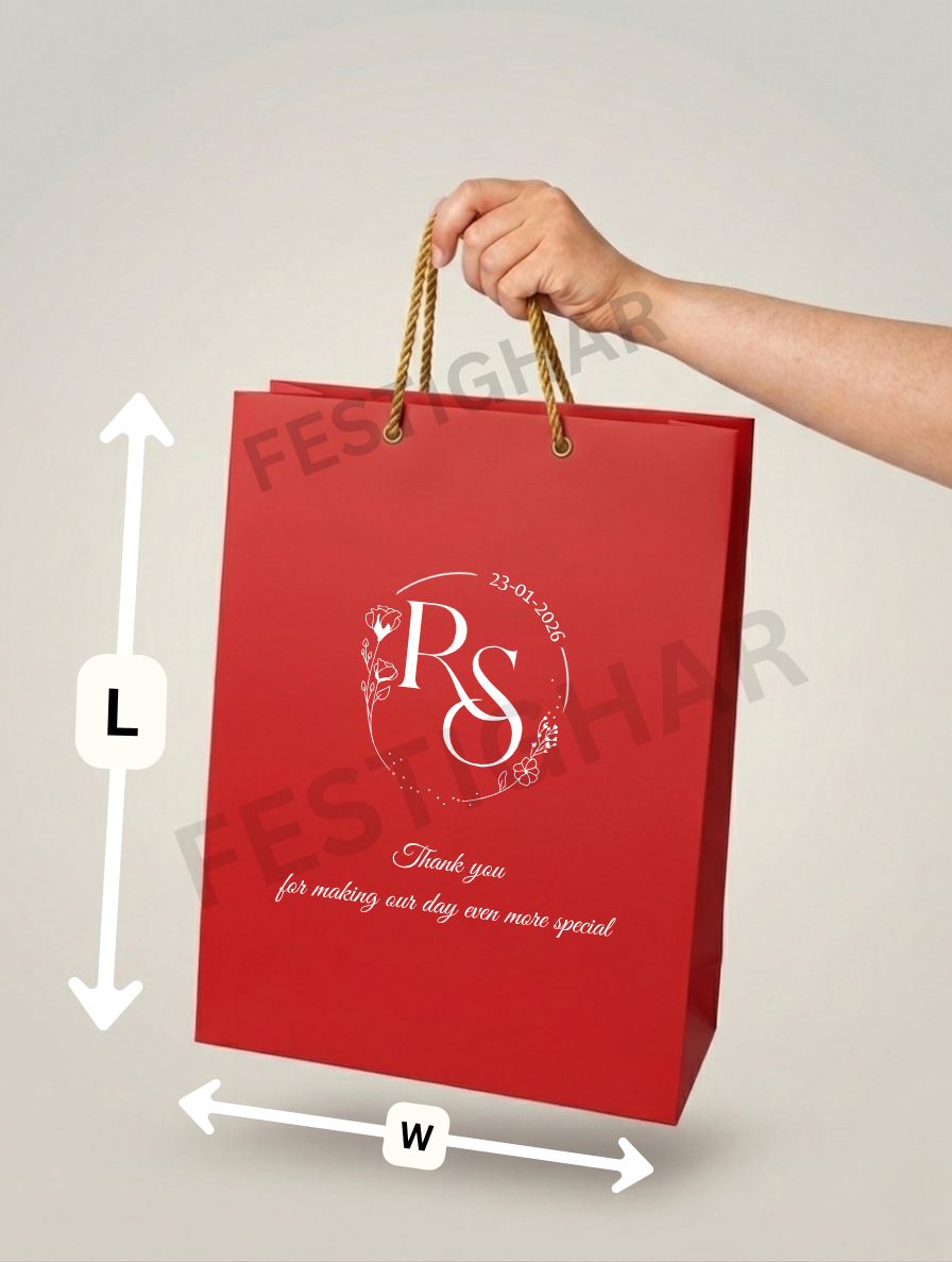 Customized Paper Bags for Wedding with date, initials and message