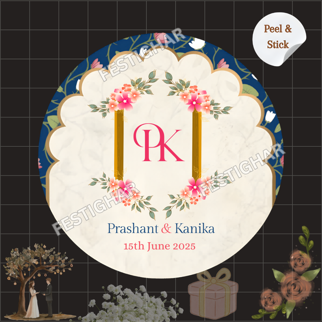 Gift sticker for wedding blue floral theme