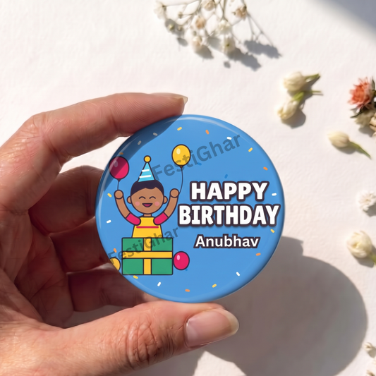 Customized Birthday badges in blue