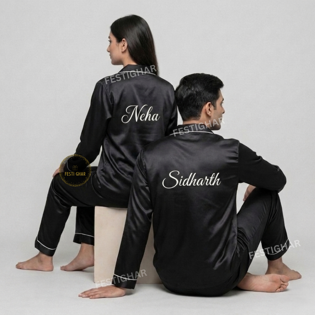 Couple Satin Pajama Set - Personalized