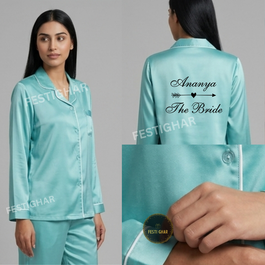Satin Pajama Set - Arrow and Heart Design