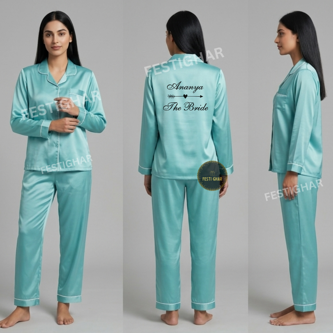 Satin Pajama Set - Arrow and Heart Design