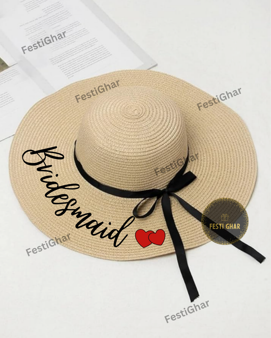 Bridesmaid beach hat with a hearts