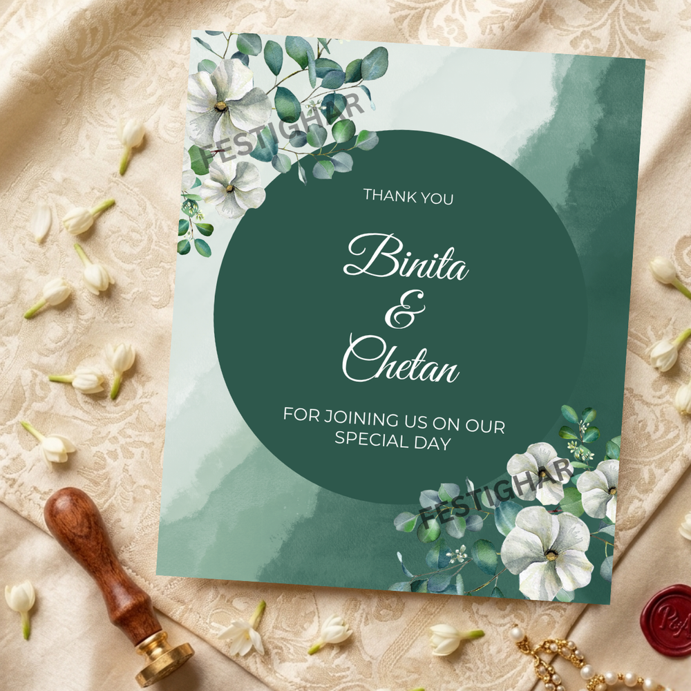 Custom Thank you Cards in elegant green