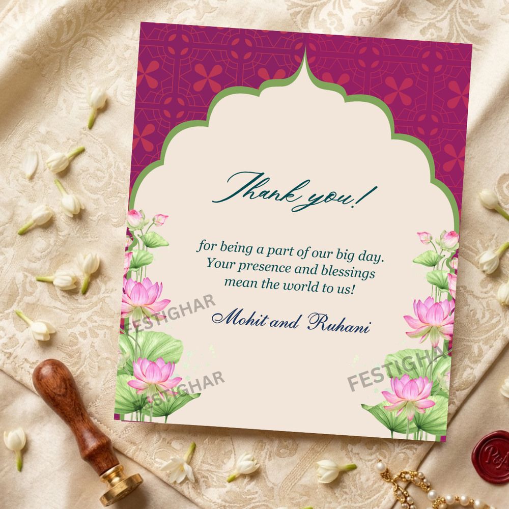 Custom Thank you Cards for wedding in pink