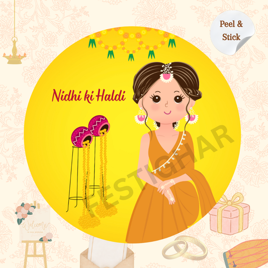 Customized elegant floral haldi stickers