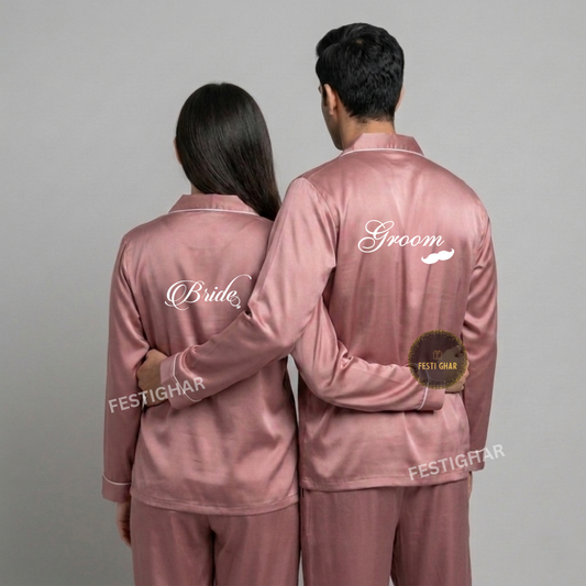 Couple Satin Pajama Set - Bride and Groom