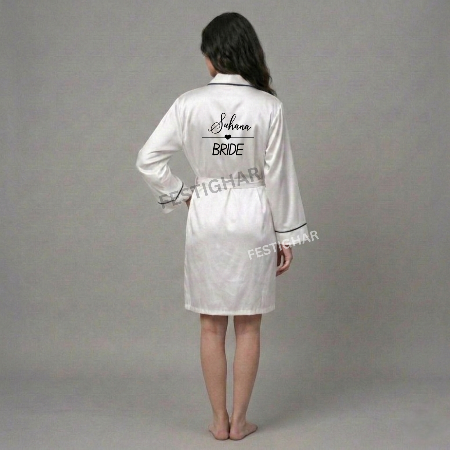 Premium Satin Robe with piping - Full Line and heart  design