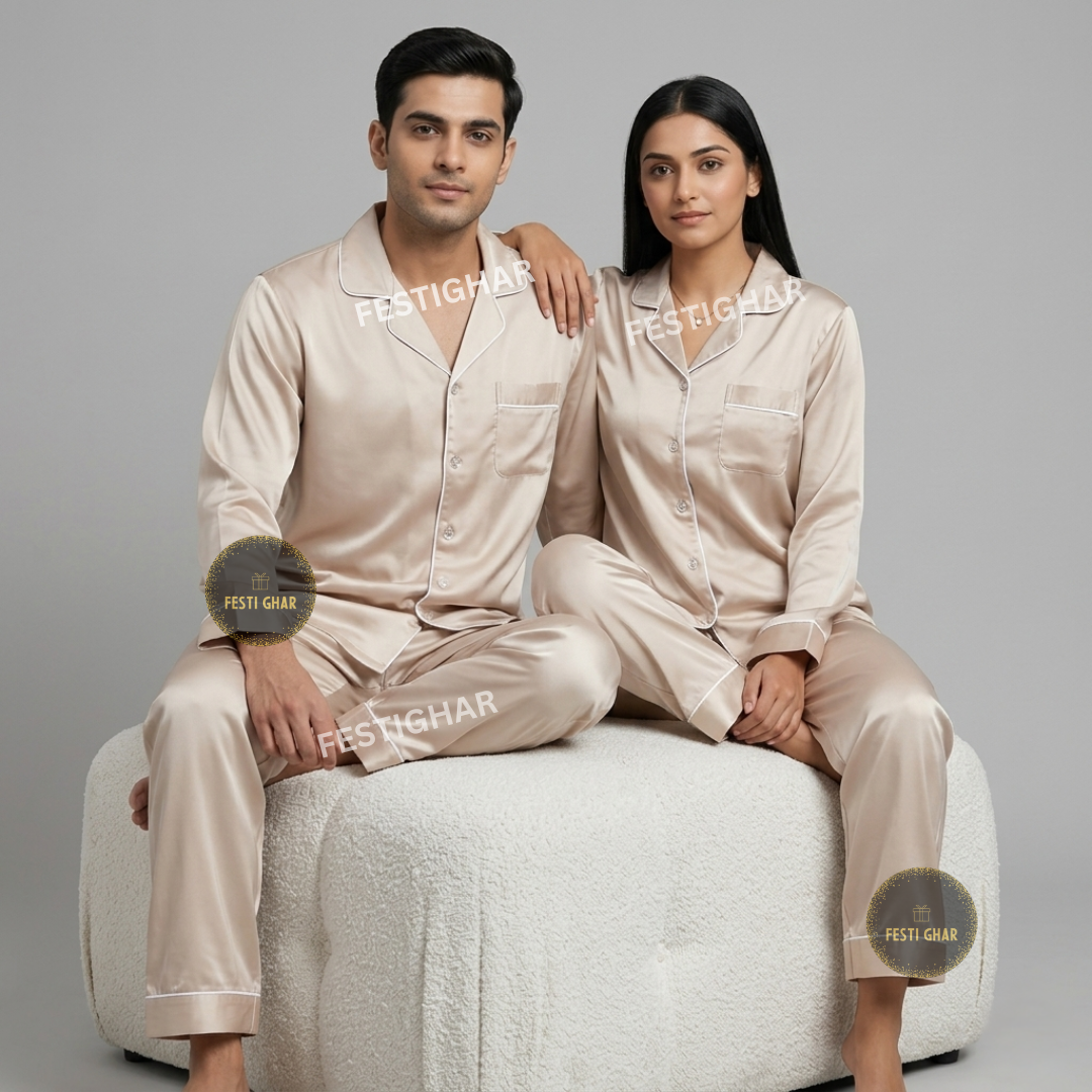 Couple Satin Pajama Set - Mr and Mrs designs