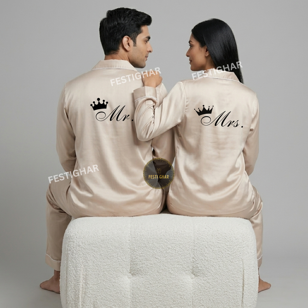 Couple Satin Pajama Set - Mr and Mrs designs