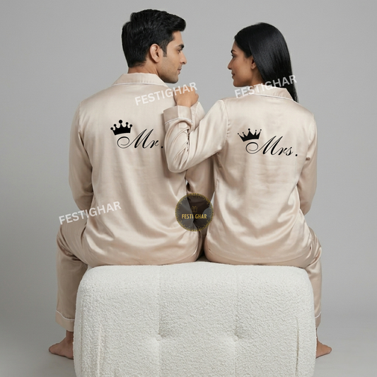 Couple Satin Pajama Set - Mr and Mrs designs