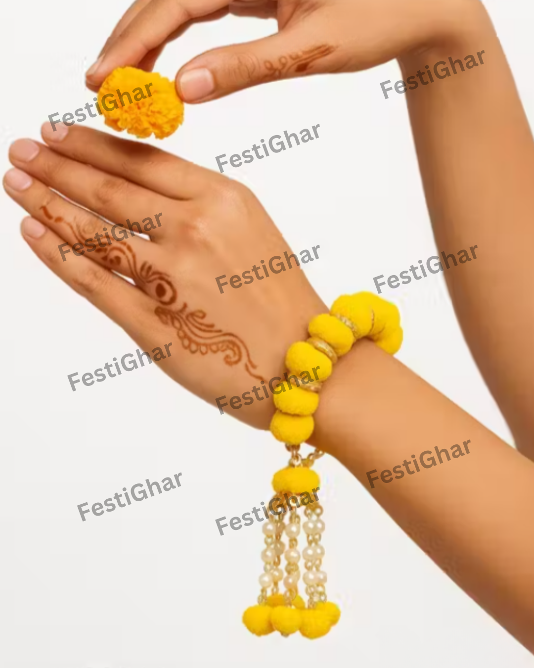 Yellow bangles with pearls