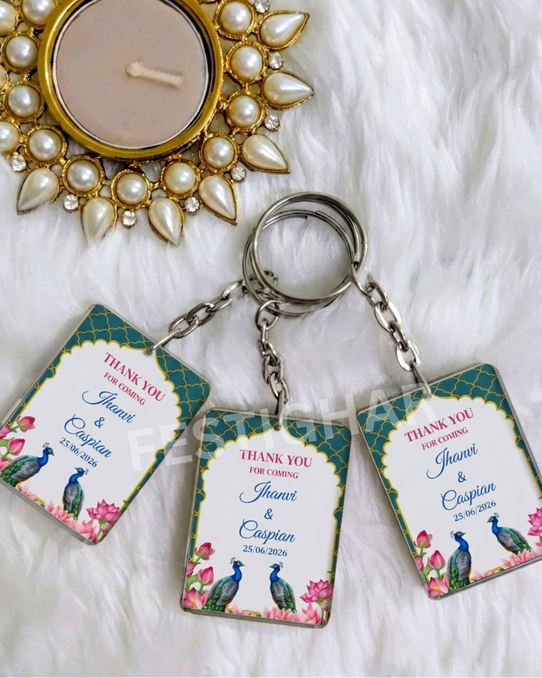 Customized Keychain for wedding - Peacock theme