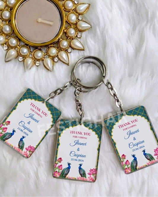 Customized Keychain for wedding - Peacock theme