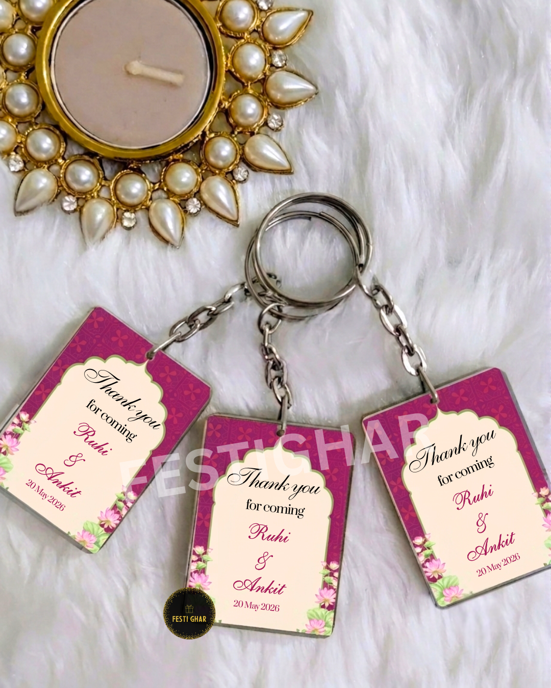 Customized Keychain for wedding in pink