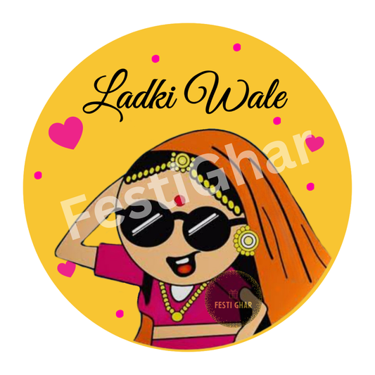 Ladki Wale in yellow wedding badges