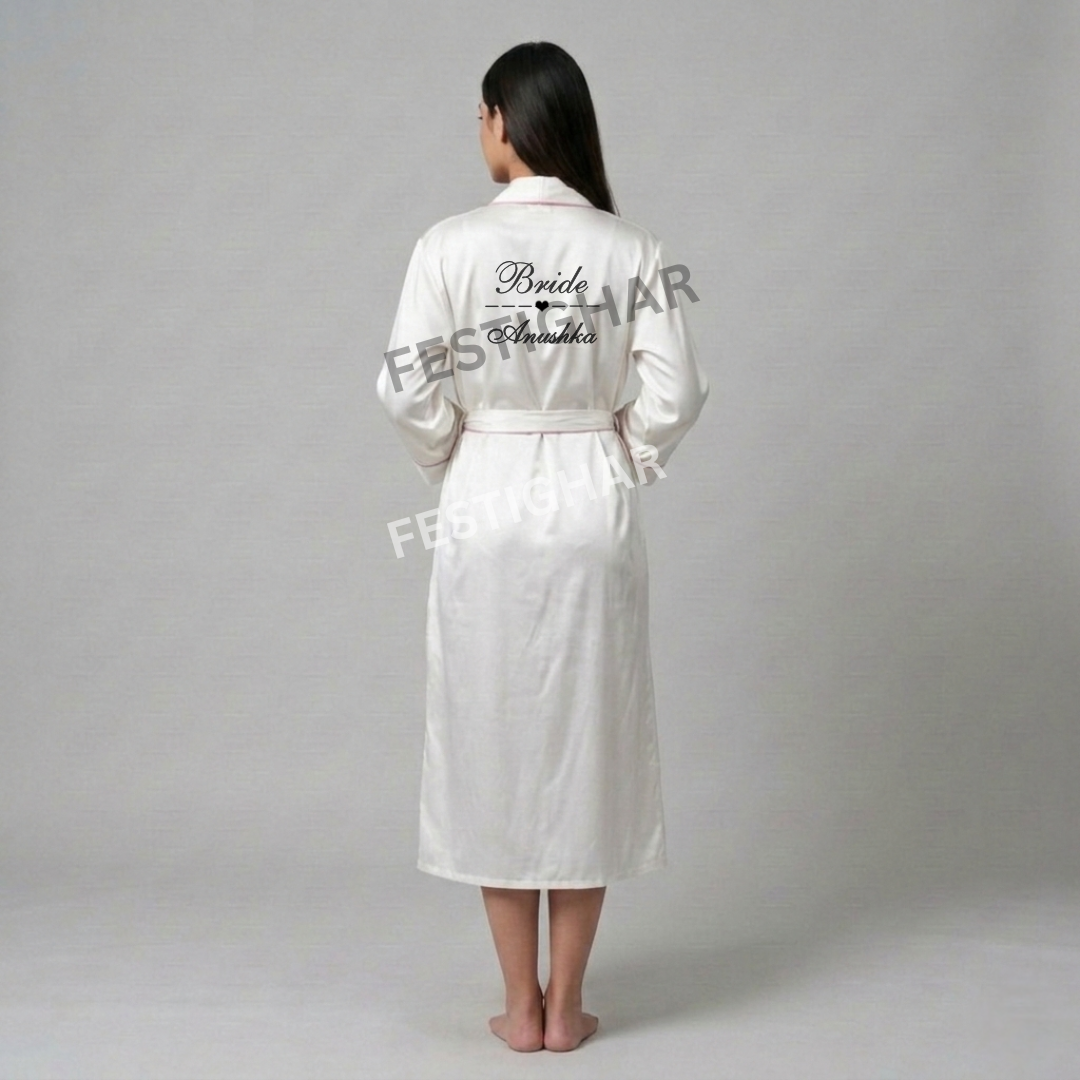 Long Premium Satin Robe - Heart and Line design