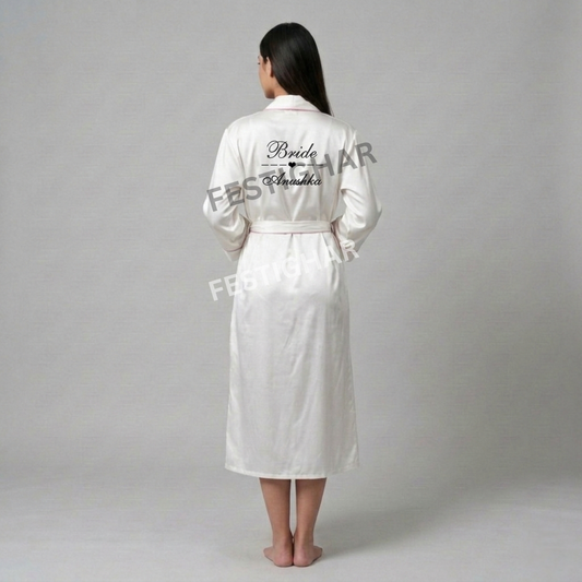 Long Premium Satin Robe - Heart and Line design