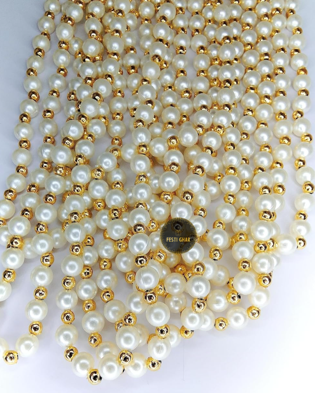 White and Gold Pearl Mala for Baraat Welcome