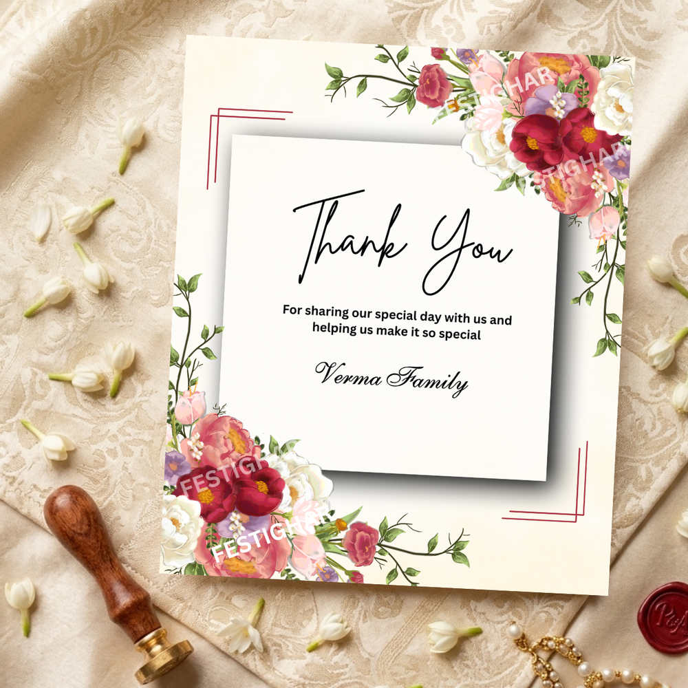 Custom Thank you Cards for wedding in pink