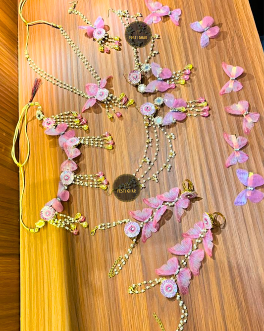 Pink butterfly jewellery set